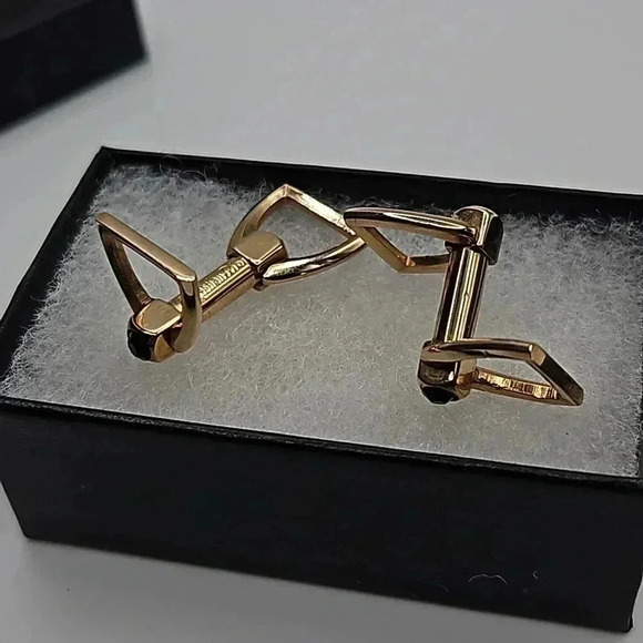 RARE Christian Dior Horse Bridle Cufflinks Gold and Onyx and Gold Filled Tie bar - Picture 3 of 5
